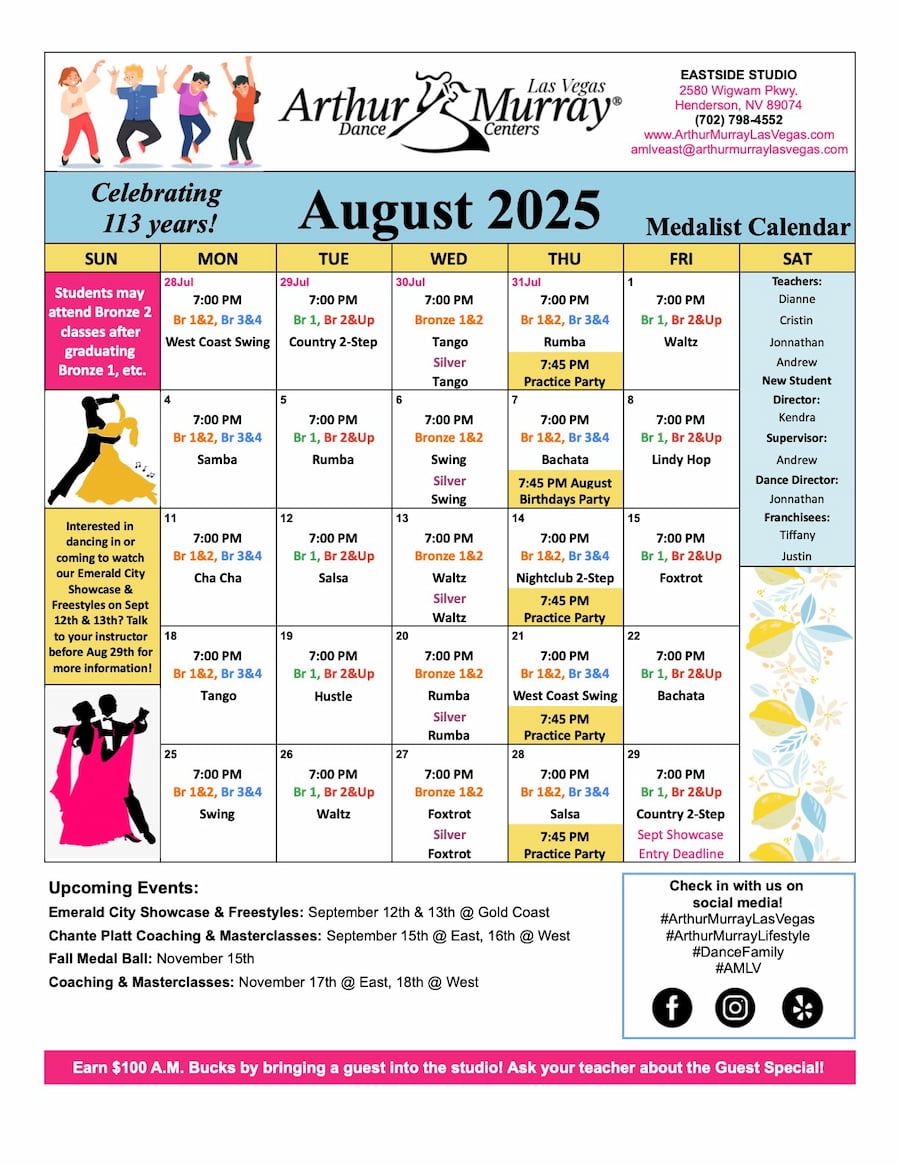 Arthur Murray Las Vegas East Group Class Calendar